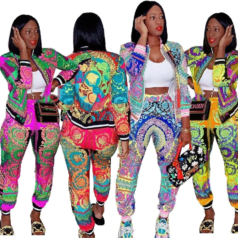 2022 Good Quality Fashion Clothes Zip Jacket Two Piece Pants Set Plus Size Colorful Print 2 Piece Set Women Herringbone Jacket Houndstooth Jacket Plaid Jacket