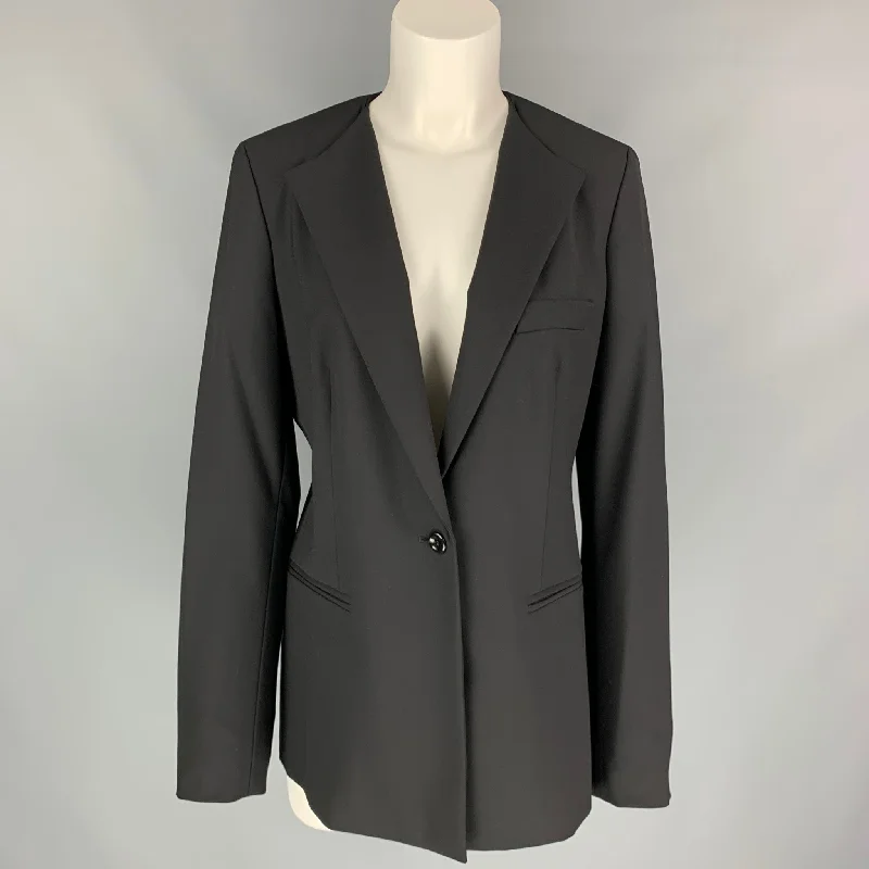 MAX MARA Size 12 Black Virgin Wool Slit Pockets Jacket Bomber Jacket Anorak Windbreaker