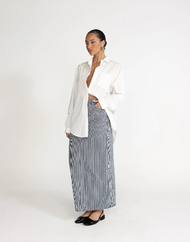 Tyler Denim Maxi Skirt (Navy Pinstripe) chiffon skirt airy