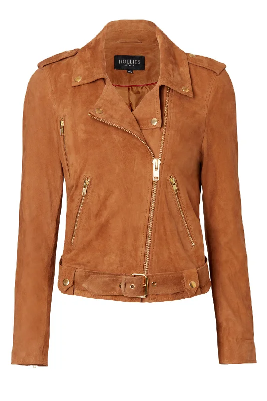 TAYLOR SUEDE JACKET COGNAC Tiered Jacket Buttoned Jacket Zippered Jacket