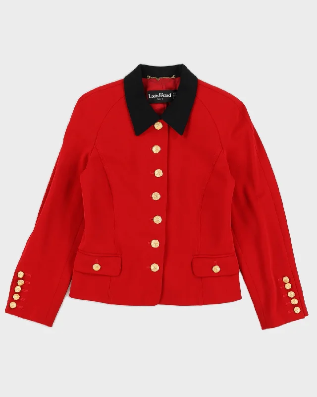 Louis Feraud Red Blazer Jacket - S Denim Fabric Leather Fabric Suede Fabric