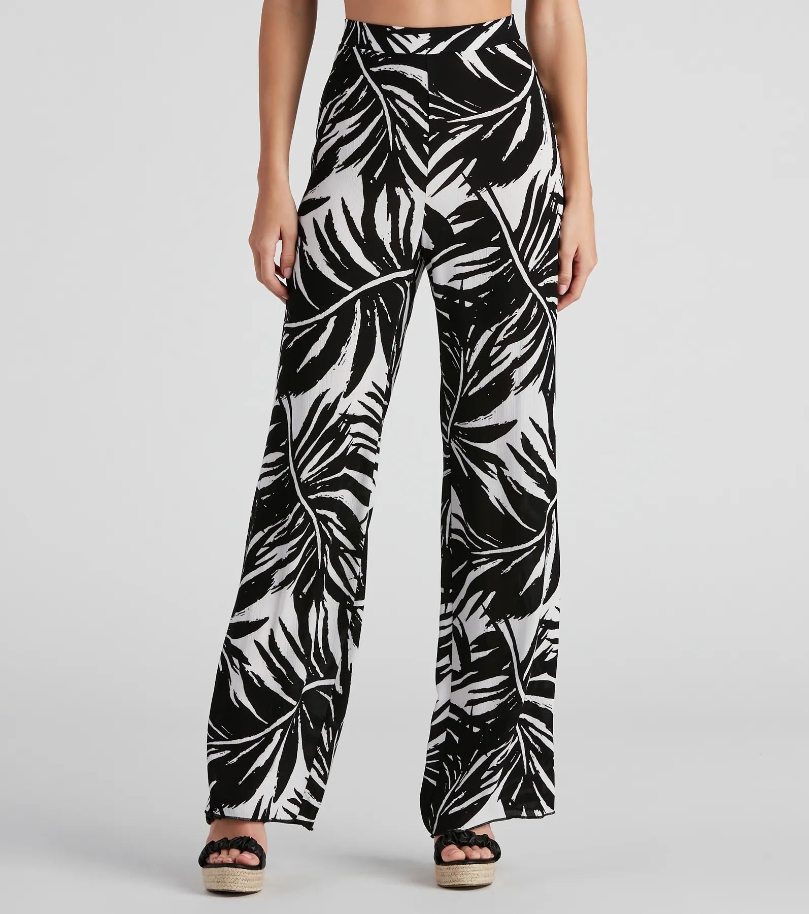 Sandy Beaches Palm Wide-Leg Pants Trendy Wide-Legged Trousers