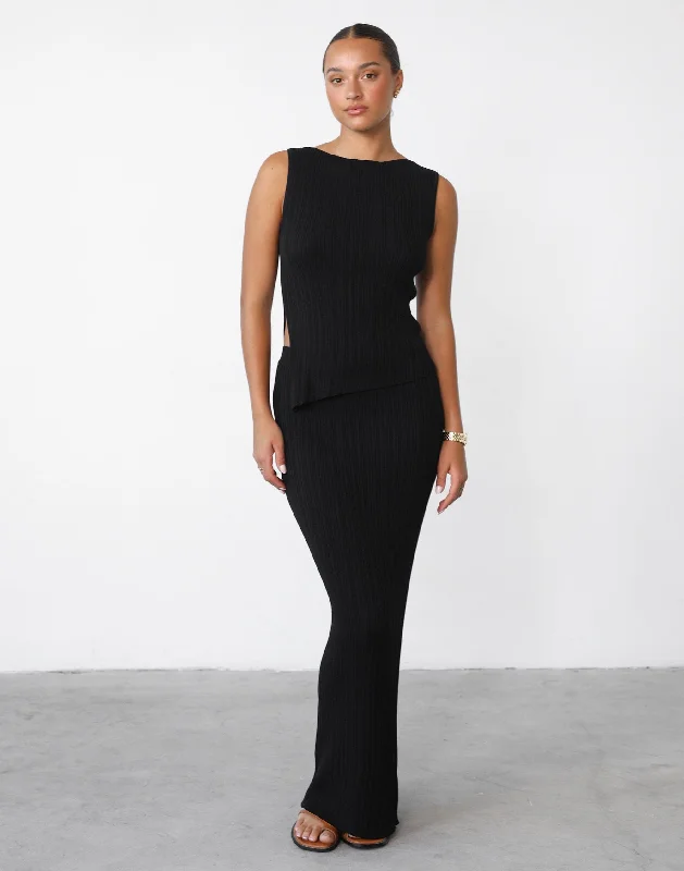 Kienna Maxi Skirt (Black) chiffon skirt floaty