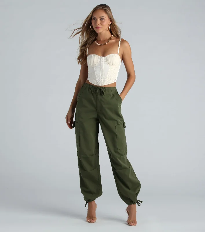 Movin' On Up High-Rise Parachute Cargo Pants Comfortable Denim Pants