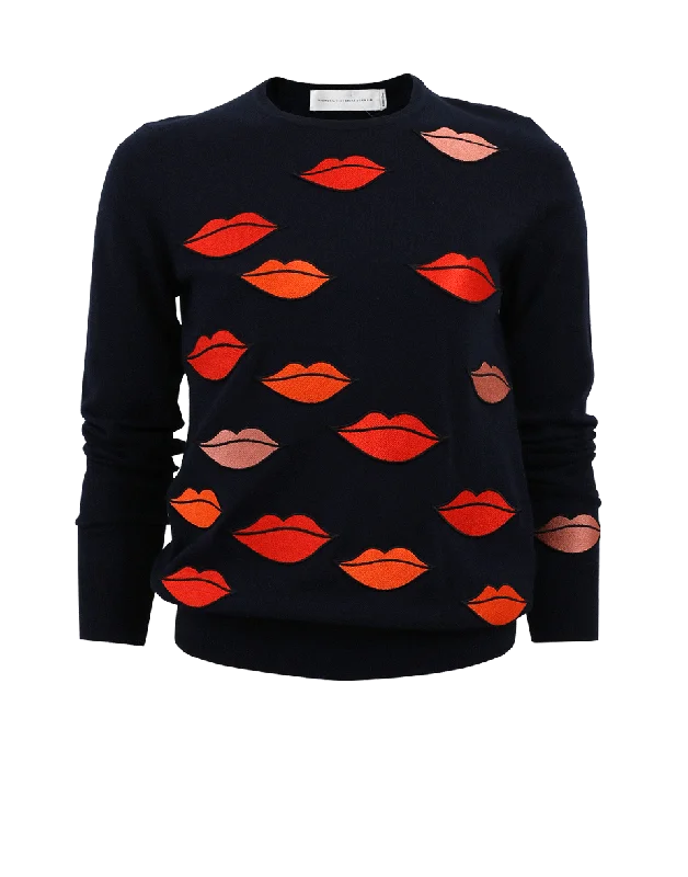 Lip Embroidered Sweater Thin Thick Dense