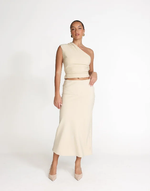 Colby Midi Skirt (Sandstone) ruffled skirt detail