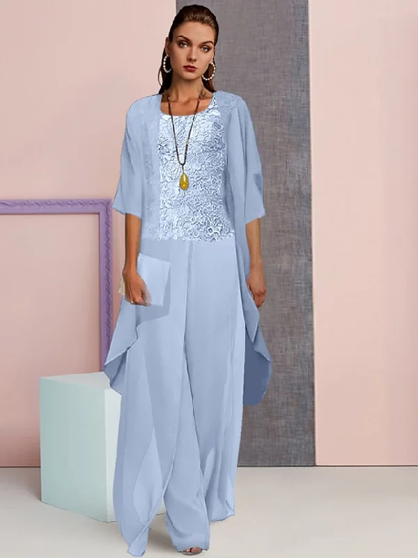 Chiffon Mother of the Bride Pantsuits with Jacket Formal Stretch Pants
