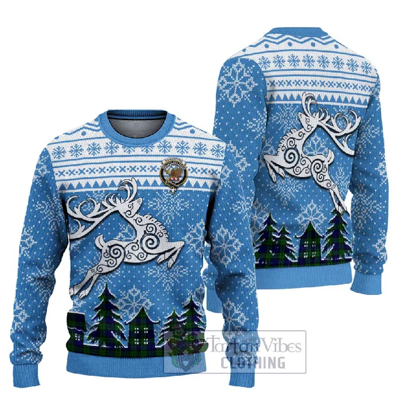 Bannatyne Clan Christmas Ugly Sweater Celtic Reindeer Style Silk Blend Satin Velvet
