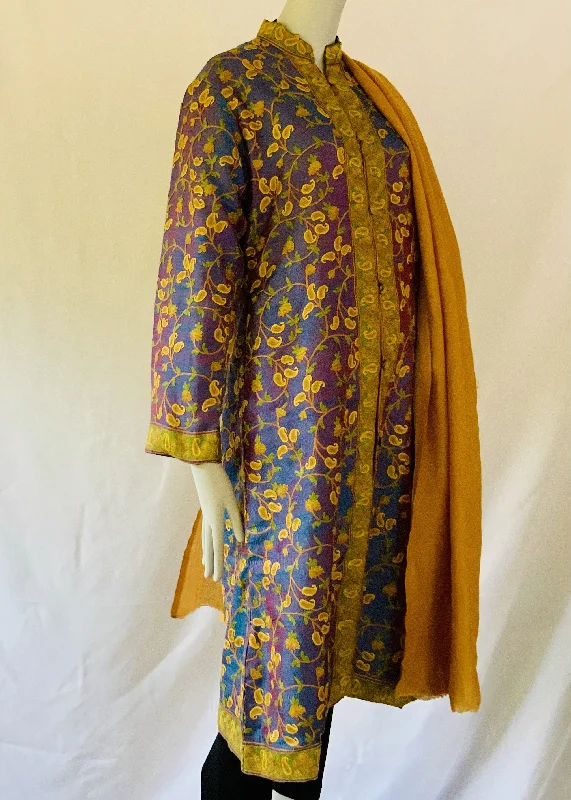 Hand Embroidered Long Jacket -  Rainbow Faux Fur Jacket Real Fur Jacket Shearling Jacket