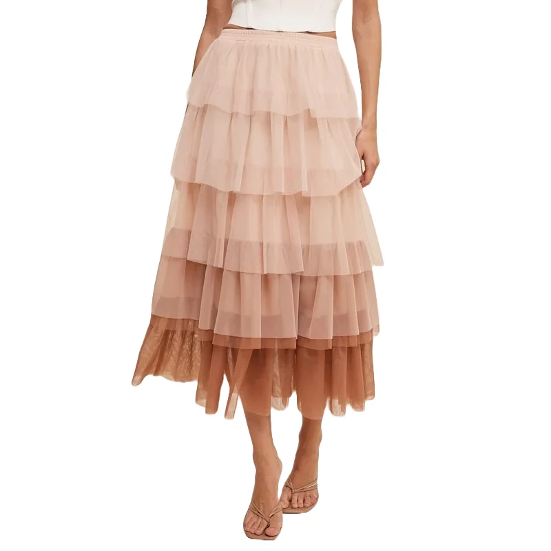Listicle Ladies Gradient Style Tiered Mesh Tulle Maxi Skirt LSK0224 leather skirt modern