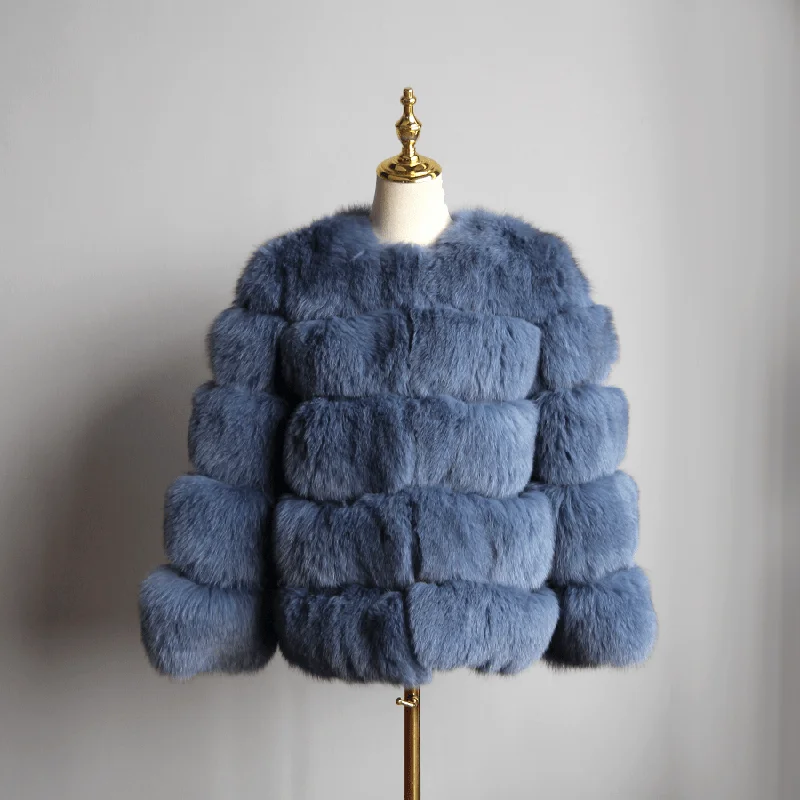 QIUCHEN- QC8081 winter women plus size real fox fur coat fluffy thick womens luxury fur jackets Front Pockets Side Pockets Patch Pockets