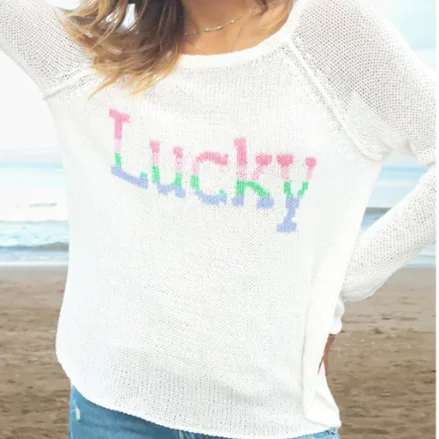 Lucky Rainbow Ragland Cotton Sweater Toggled Drawstring Belted