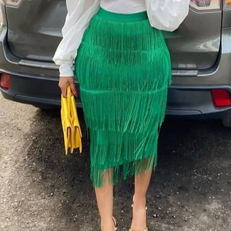 High Waist Stitching Tassels Slim-Fit Hip Skirt plus Size (CL10090) leather skirt modern
