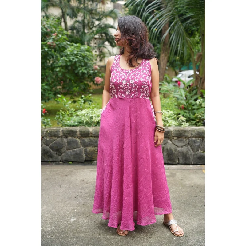 PANTS AND PAJAMAS Berry Chikan Chanderi Mull Dress Soft Cotton Pants
