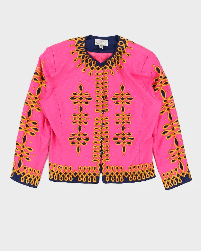 Pink Patterned Silk Blazer Jacket - M Knit Fabric Woven Fabric Fleece Fabric