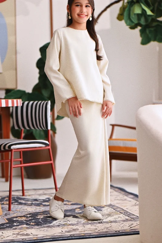 The Akari Folded Skirt - Cream Stripe modal blend skirt