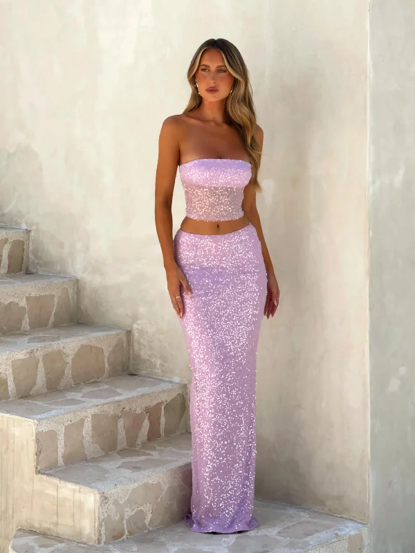 KARA MAXI SKIRT LILAC SEQUIN denim skirt casual