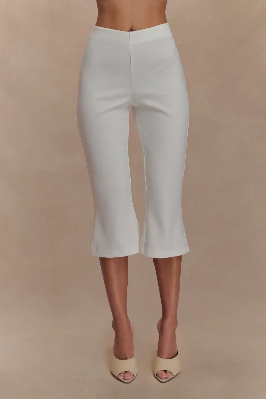 Layla Flared Crepe Capri Pants - White Soft Wool Pants