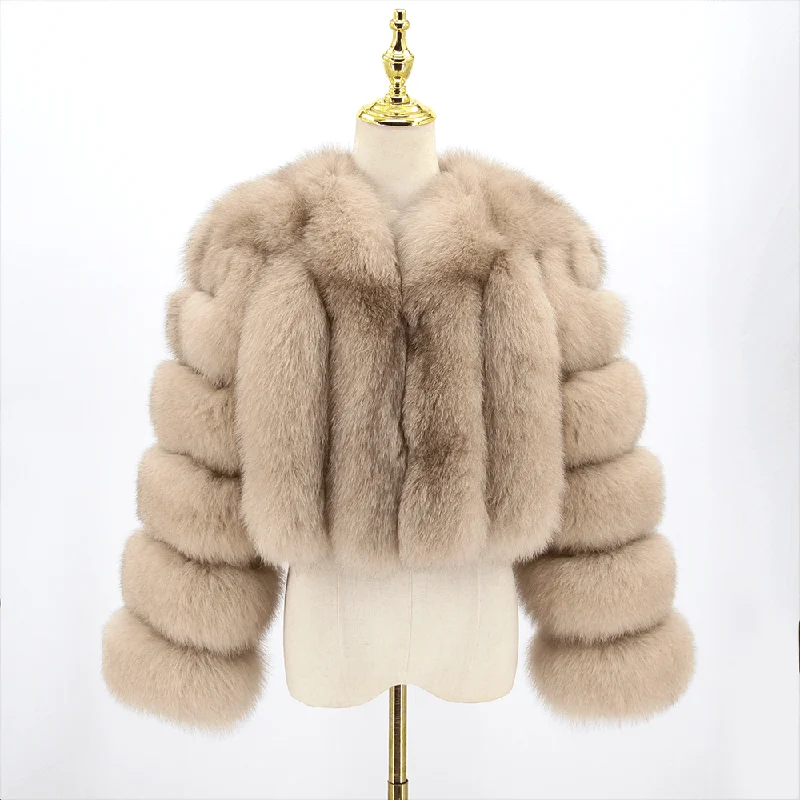 QIUCHEN QC22089 Plus Size 2022 Women New Fashion Short Real Fox Fur Coat Winter Warm Luxury Cropped Jacket Herringbone Jacket Checkered Jacket Solid Jacket