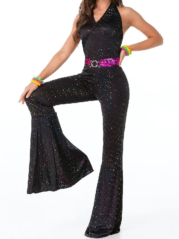 Chiffon V-neck Sleeveless Vintage Pantsuits Comfortable Pleated Pants