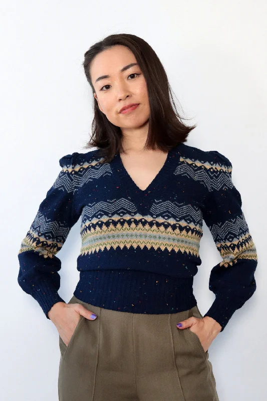 Cacharel Puffed Crop Sweater XS Denim Fabric Leather Fabric Suede Fabric