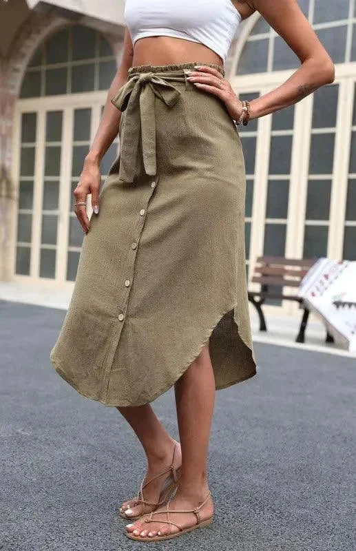 Women's Fashion Irregular High Waist Skirt linen skirt relaxed