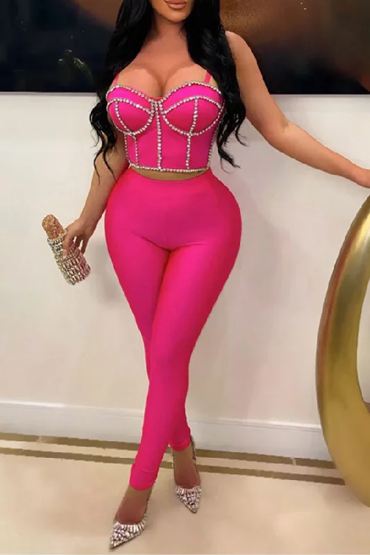 storexq Rhinestone Patchwork Party Bodycon Pant Suit Formal Stretch Pants