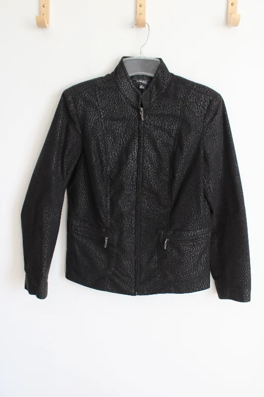 Elementz Black Sueded Cheetah Print Jacket | M Petite Fleece Fabric Down Fabric Feather Fabric