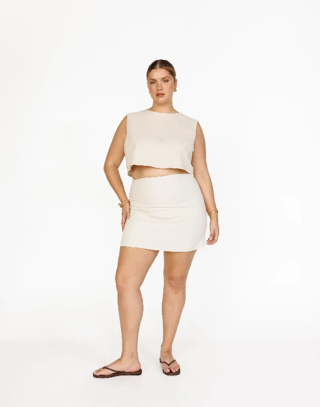 Como Linen Mini Skirt (Oat) corduroy skirt textured