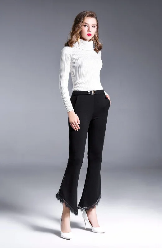 Bootcut Pants W/ Zipper and Lace Classic Straight-Leg Pants
