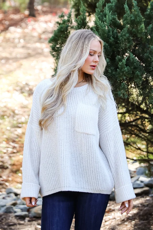 FINAL SALE - Cozy Expression Off White Oversized Sweater Boat Neck Shawl Collar Notched Collar