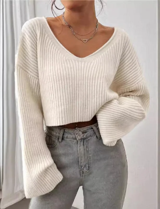 Ladies Drop Shoulder Ribbed Knit Sweater GG011 Transparent Opaque Sheer