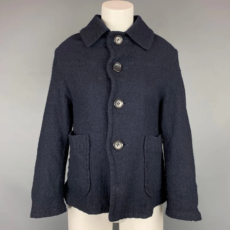 COMME des GARCONS TRICOT Size S Navy Textured Wool Jacket Cotton Jacket Linen Jacket Terry Jacket