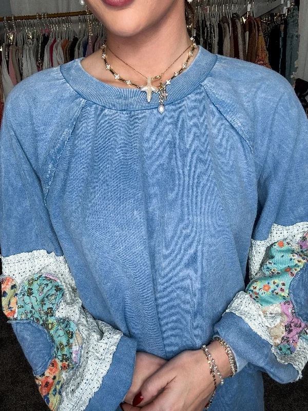 Floral Patch Sweater Top Zippered Front Buttoned Front Snap Front
