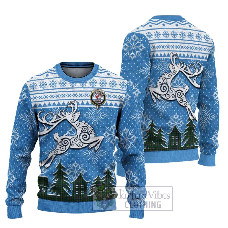 Cockburn Clan Christmas Ugly Sweater Celtic Reindeer Style Sequined Glittery Shiny