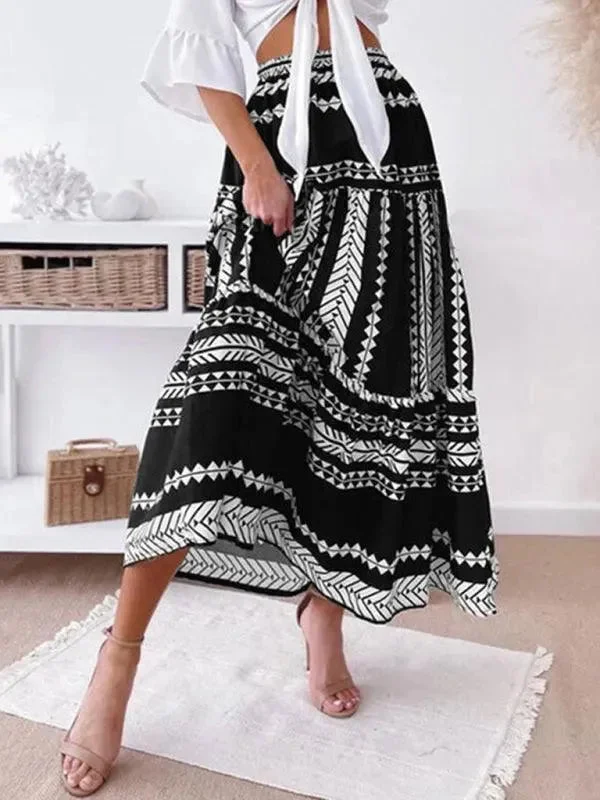 Women Ethnic Style Printed Prairie Skirt a-line skirt cut
