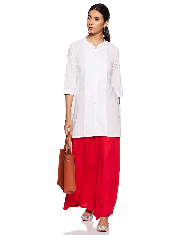 Red Rayon Palazzo Pants for Woman Classic Straight-Leg Pants