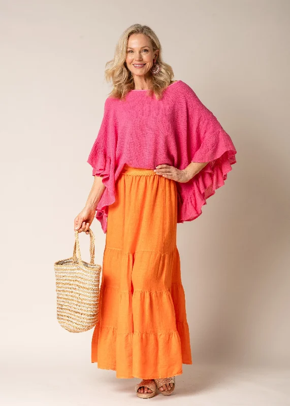 Lora Linen Skirt in Sunset Orange lightweight skirt design