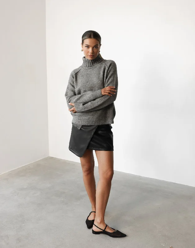 Kamala Mini Skirt (Black PU) denim skirt durable