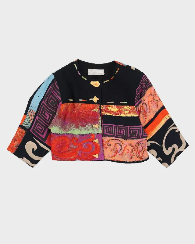 Black Patterned Cropped Jacket - S Lace Jacket Ribbed Jacket Sequined Jacket