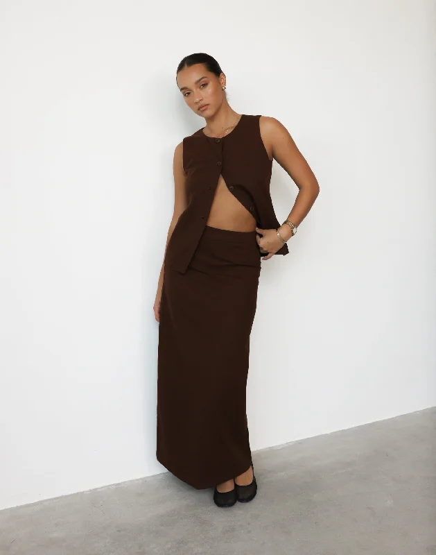 Kristen Maxi Skirt (Chocolate) velvet skirt rich