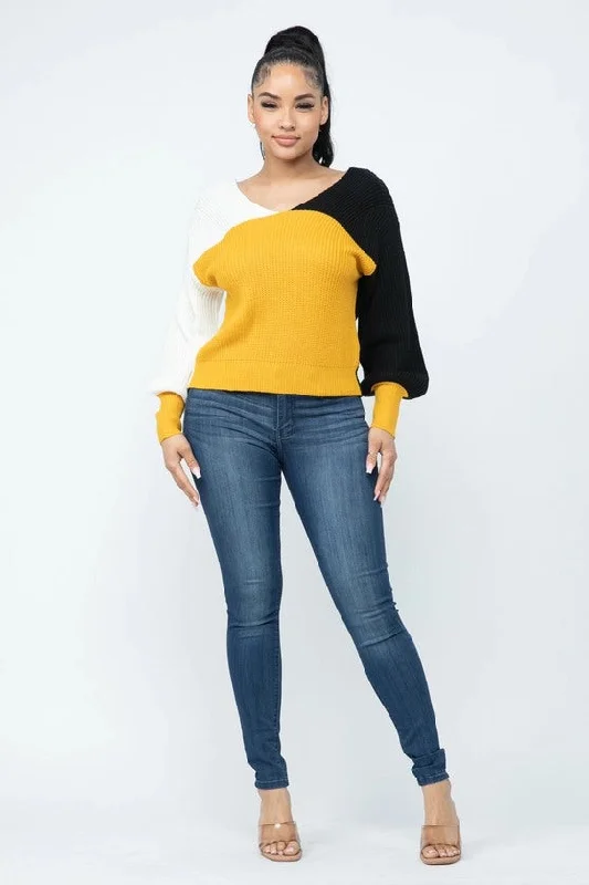 Color Block Twisted Open Back Loose Fit Cozy Sweater Available in Sizes S-XL Fleece Sweater Nylon Polyester