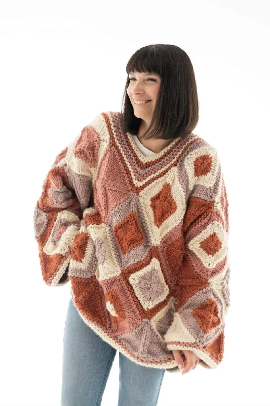 Patchwork Sweater (Knit) Polka Dot Checkered Tartan