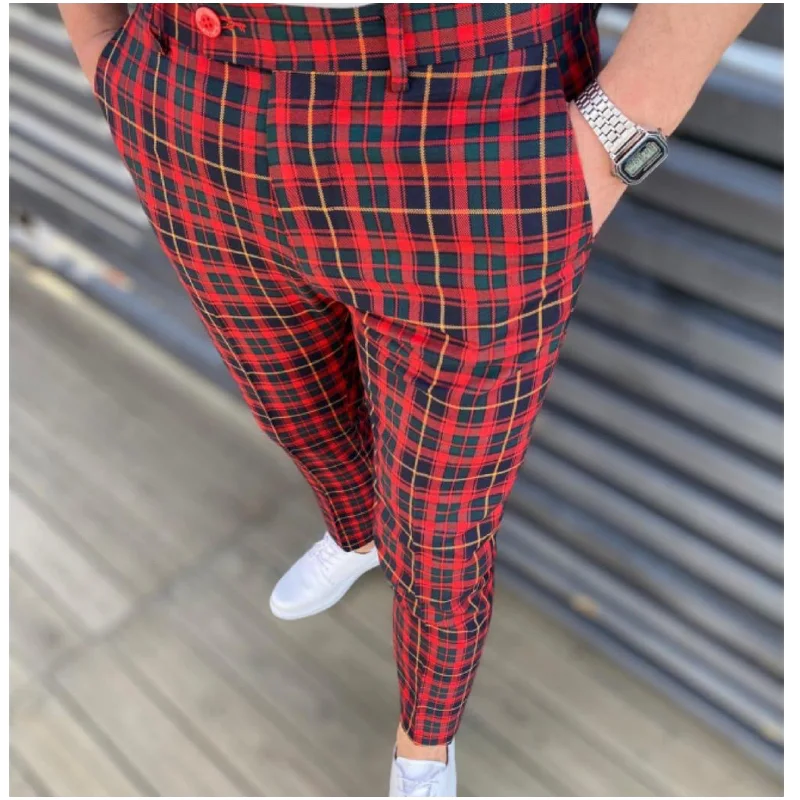 DJ PLUS: Plaid Skinny Dress Pants Fashionable Sporty Pants