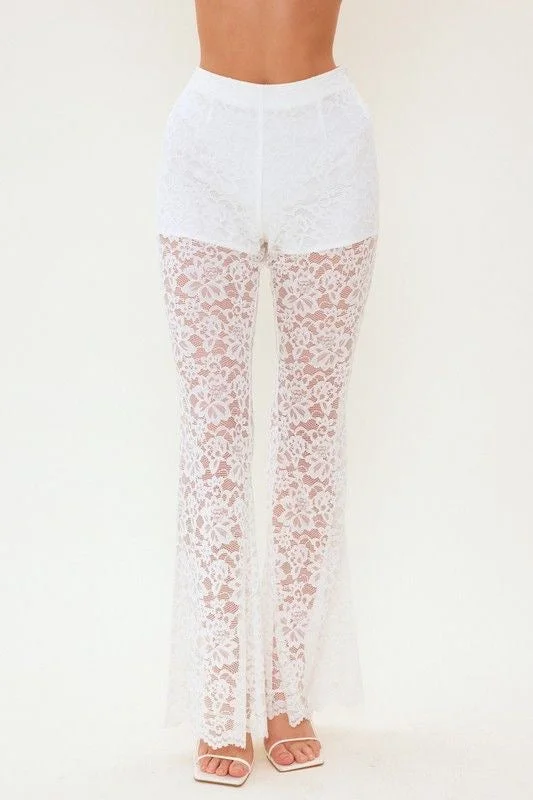 Floral Lace Flare Pants Comfortable Pleated Pants