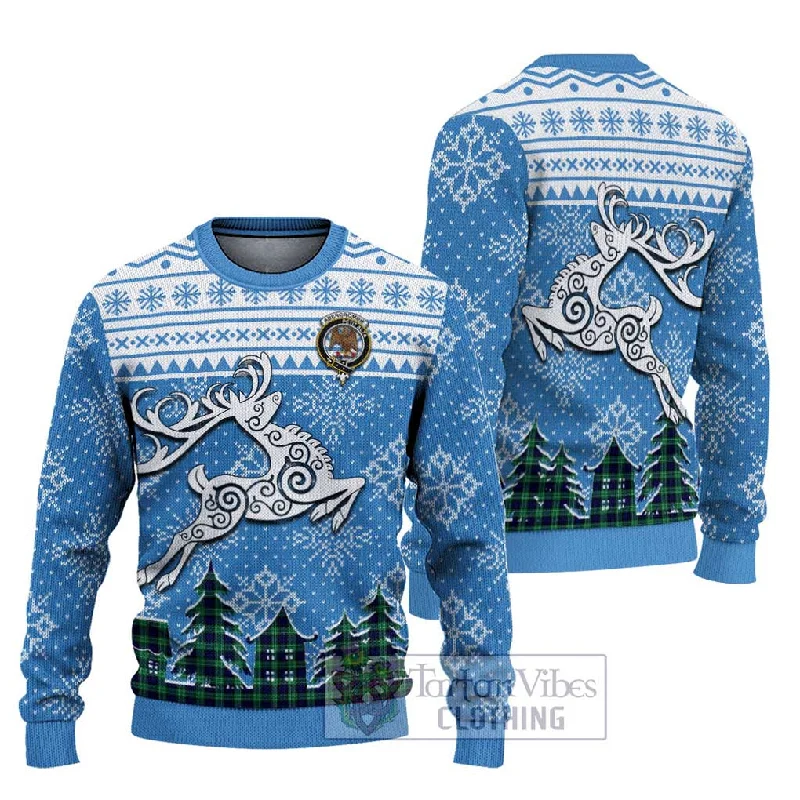 Abercrombie Clan Christmas Ugly Sweater Celtic Reindeer Style Solid Print Embellished