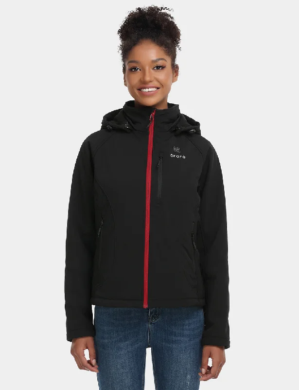 Women's Heated Jacket (4 Heating Zones) - Black & Red Collared Jacket Crew Neck Jacket Turtle Neck Jacket