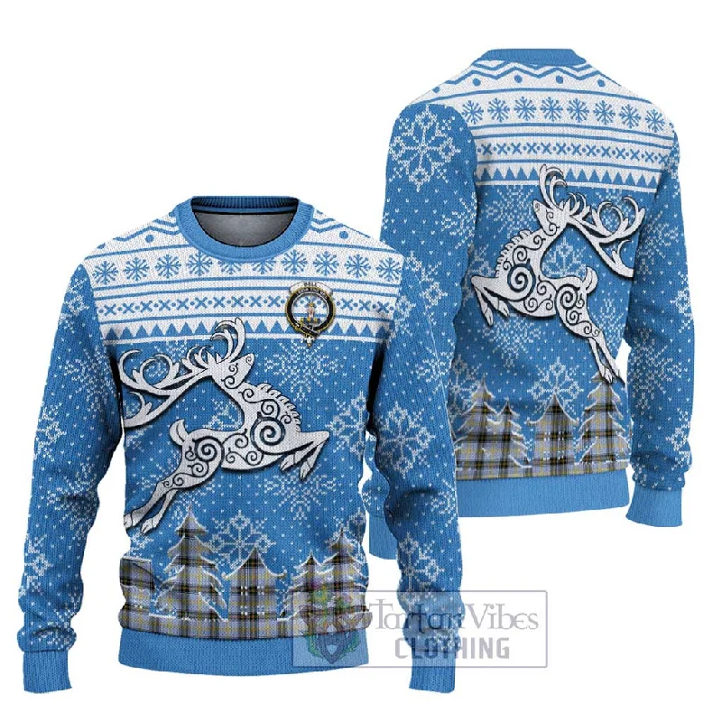 Bell Clan Christmas Ugly Sweater Celtic Reindeer Style Solid Color Striped Floral Print