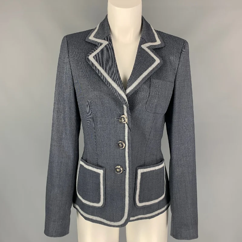 ESCADA Size 6 Grey & Light Grey Twill Virgin Wool Jacket Chenille Fabric Brocade Fabric Lace Fabric