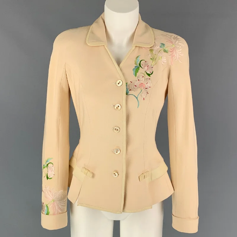 Vintage CHRISTIAN DIOR Size 6 Beige Silk Embroidered Jacket Wool Jacket Cashmere Jacket Tweed Jacket Vintage CHRISTIAN DIOR Size 6 Beige Silk Embroidered Jacket Wool Jacket Cashmere Jacket Tweed Jacket
